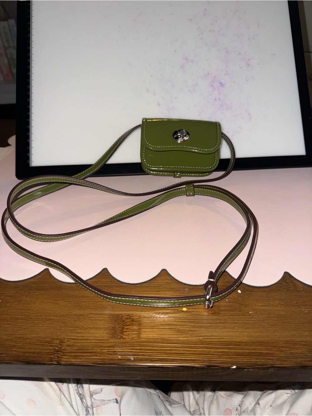 Coach olive green leather mini crossbody bag